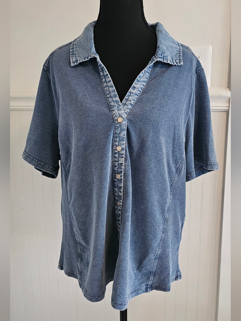 NWT Jane & Delancey Washed Blue Short-Sleeve Button Polo Top XL - SOFT!!!